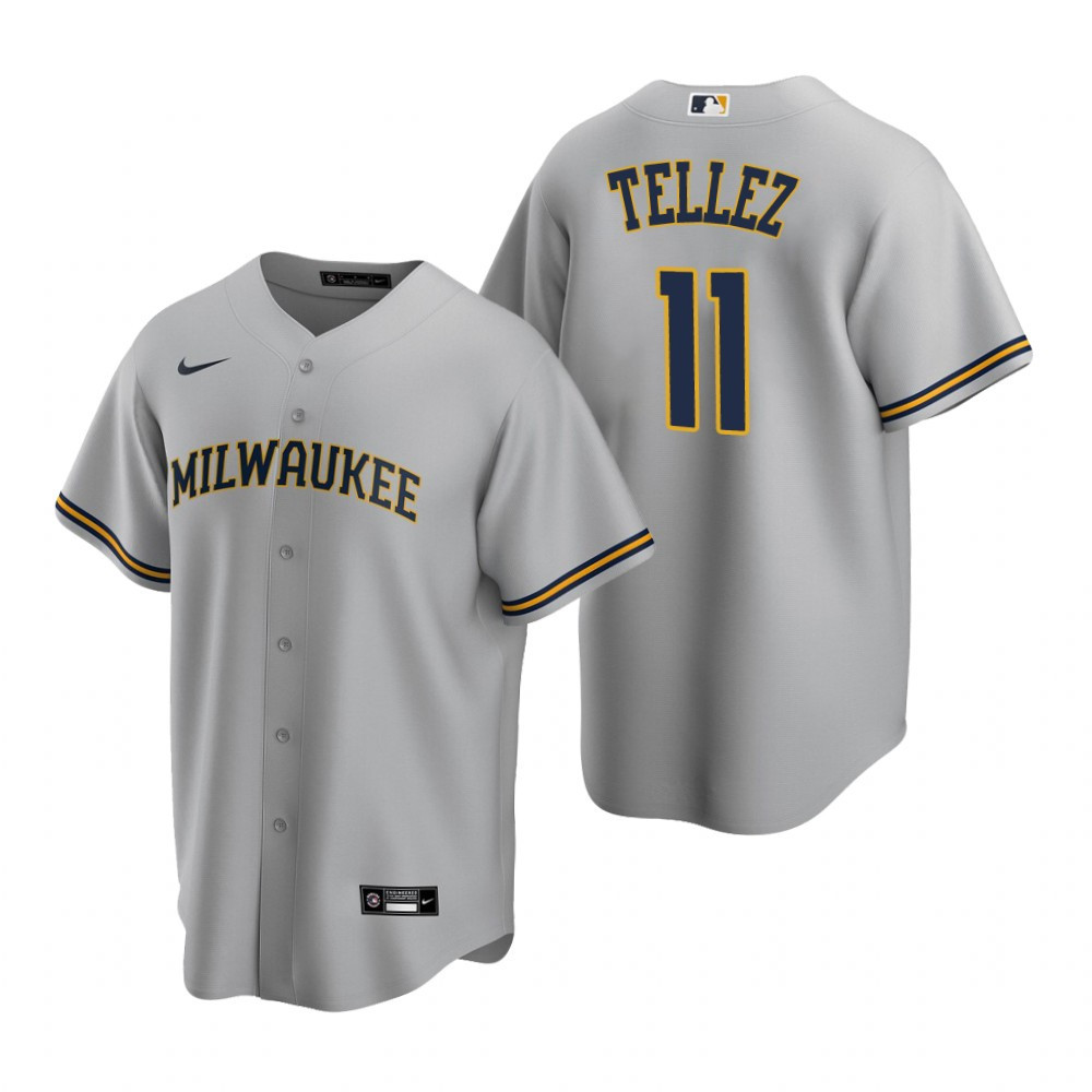 Mens Milwaukee Brewers #11 Rowdy Tellez Gray Road Jersey Gift For Brewers Fans