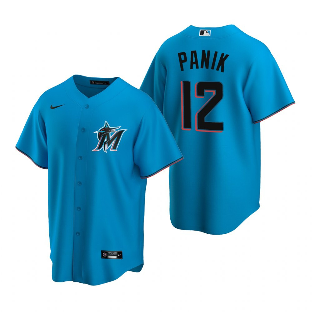 Mens Miami Marlins #12 Joe Panik 2020 Alternate Blue Jersey Gift For Marlins Fans