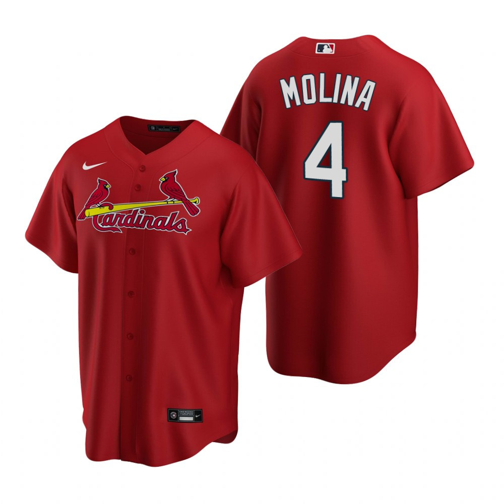Mens St. Louis Cardinals #4 Yadier Molina Alternate Red Jersey Gift For Cardinals Fans
