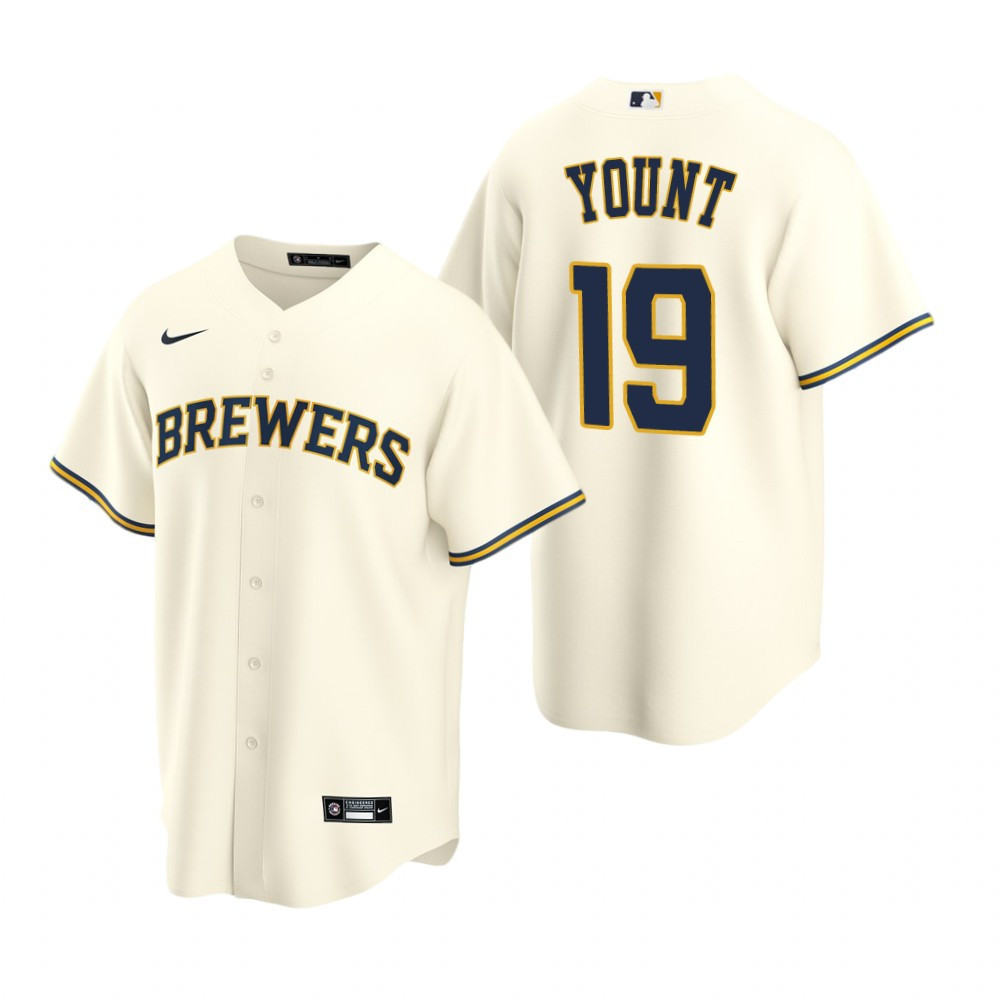 Mens Milwaukee Brewers #19 Robin Yount Cream Home Jersey Gift For Brewers Fans