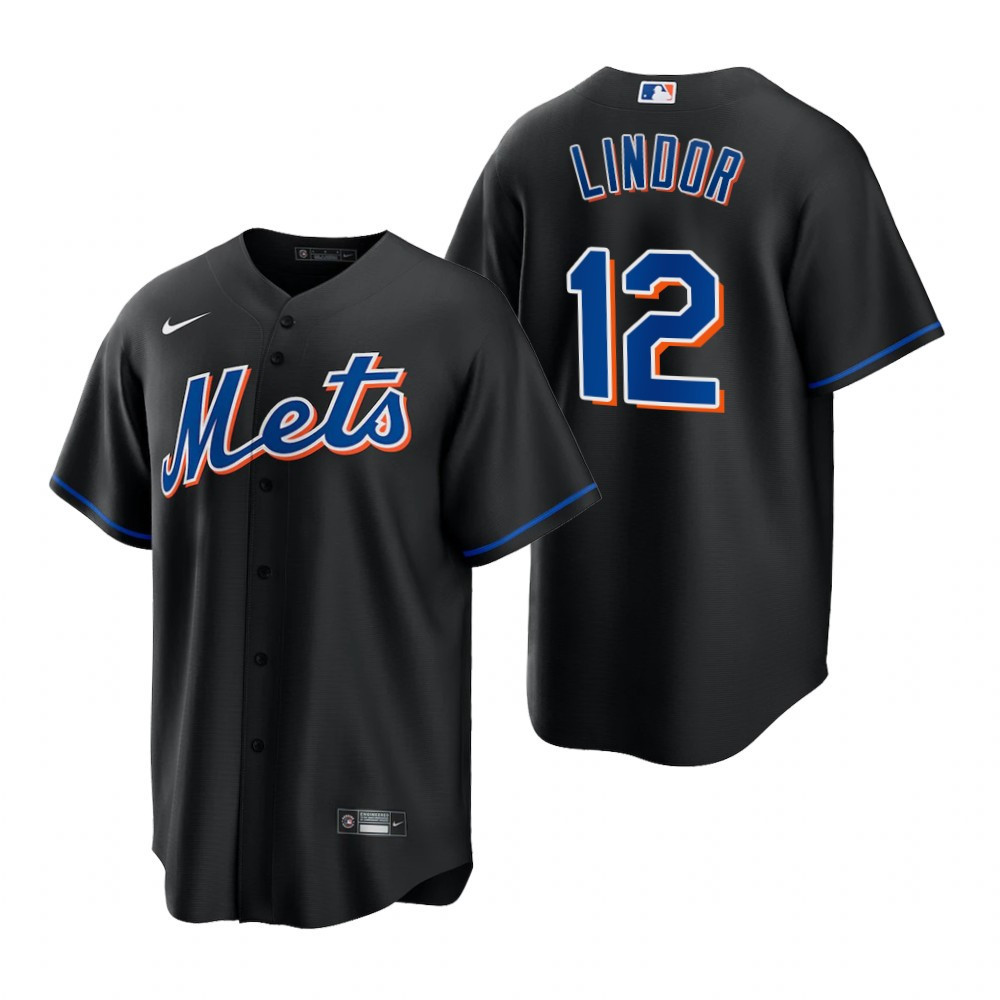 Mens New York Mets #12 Francisco Lindor 2020 Alternate Black Jersey Gift For Mets Fans