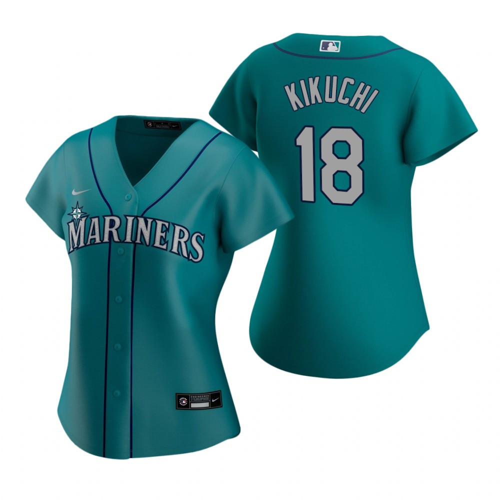 Womens Seattle Mariners #18 Yusei Kikuchi Mitch Haniger 2020 Aqua Jersey Gift For Mariners Fans