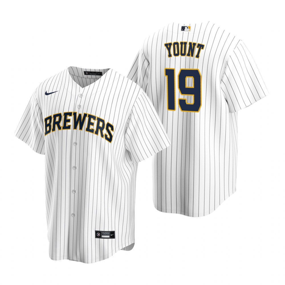 Mens Milwaukee Brewers #19 Robin Yount Alternate Navy White Jersey Gift For Brewers Fans