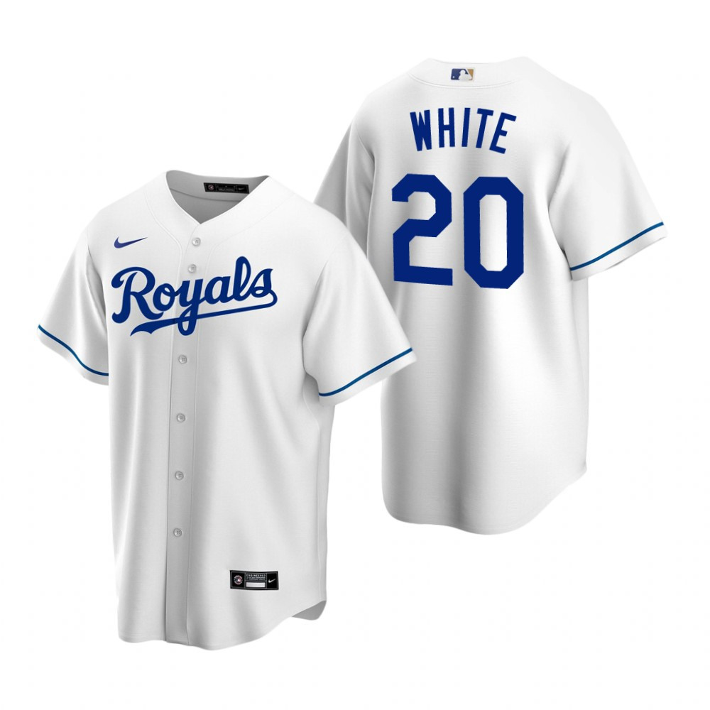 Mens Kansas City Royals #20 Frank White 2020 Retired Player White Jersey Gift For Royals Fans