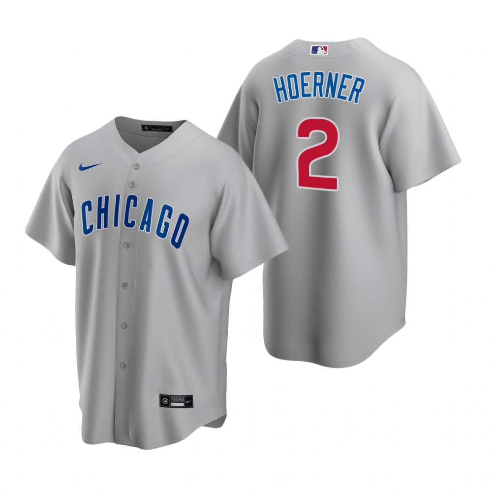 Mens Chicago Cubs #2 Nico Hoerner Road Gray Jersey Gift For Cubs Fans