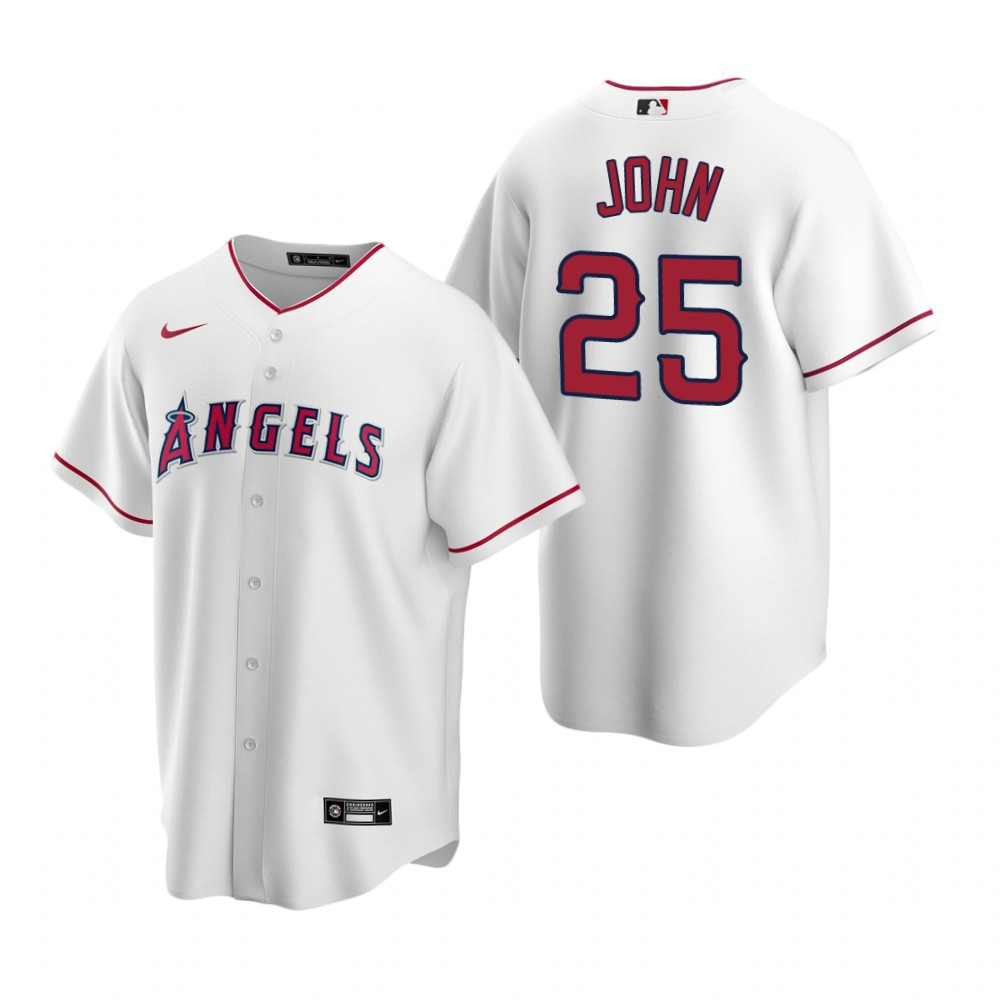 Mens Los Angeles Angels #25 Tommy John 2020 Retired Player Player White Jersey Gift For Angels Fans