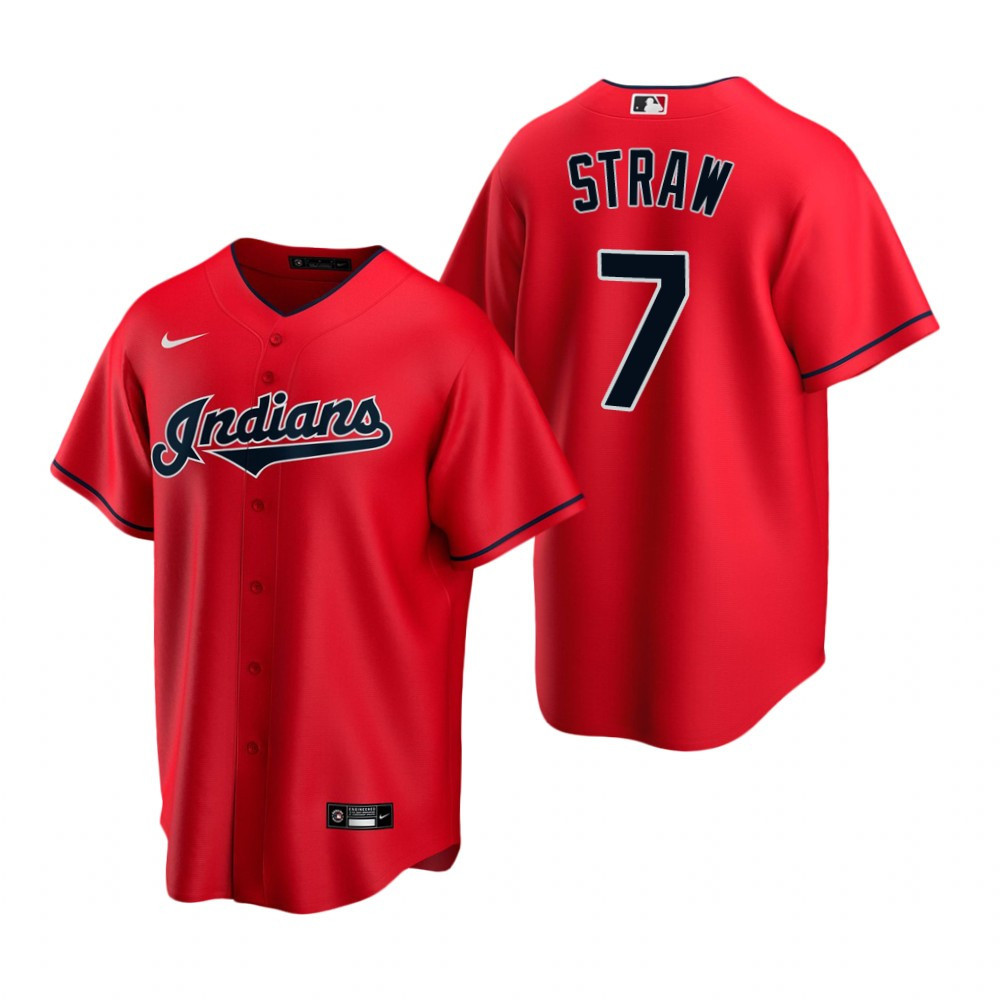 Mens Cleveland Baseball #7 Myles Straw 2020 Alternate Red Jersey Gift For Cleveland Baseball Fans