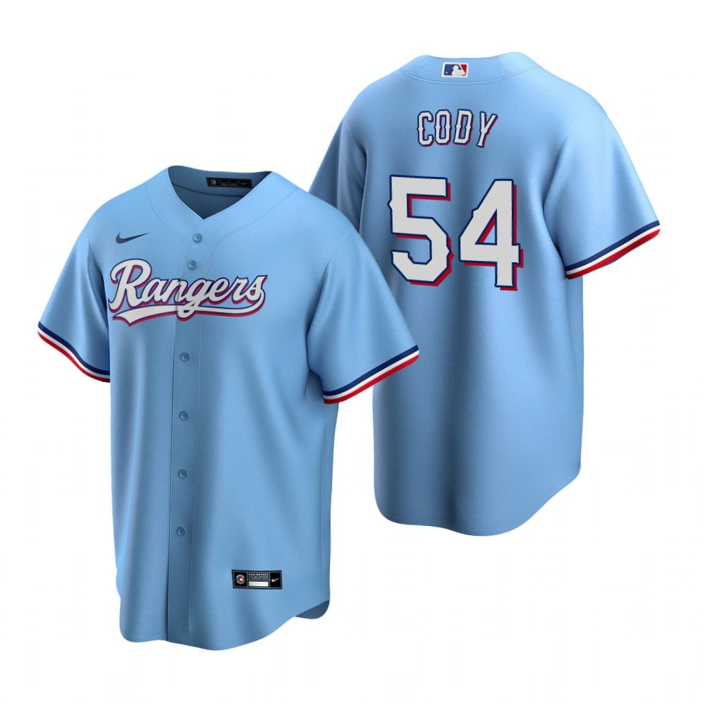 Mens Texas Rangers #54 Kyle Cody Alternate Light Blue Jersey Gift For Rangers Fans