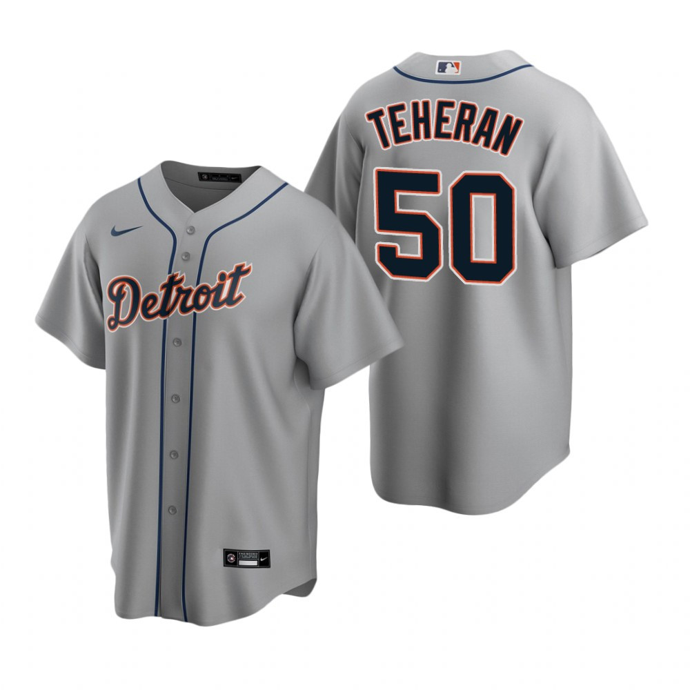 Mens Detroit #50 Julio Teheran Road Gray Jersey Gift For Tigers Fans