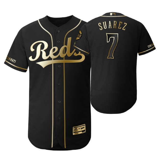 Cincinnati Reds #7 Eugenio Suarez Mlb 2019 Golden Edition Black Jersey Gift For Reds Fans