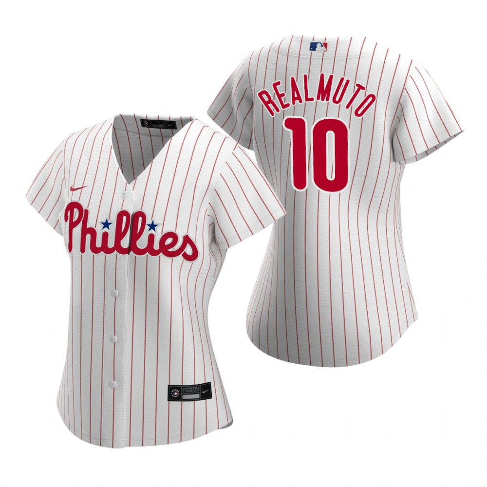 Womens Philadelphia Phillies #10 J.T. Realmuto 2020 White Jersey Gift For Phillies Fans