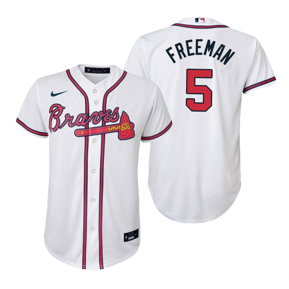 Youth Atlanta Braves #5 Freddie Freeman 2020 Home White Jersey Gift For Braves Fans