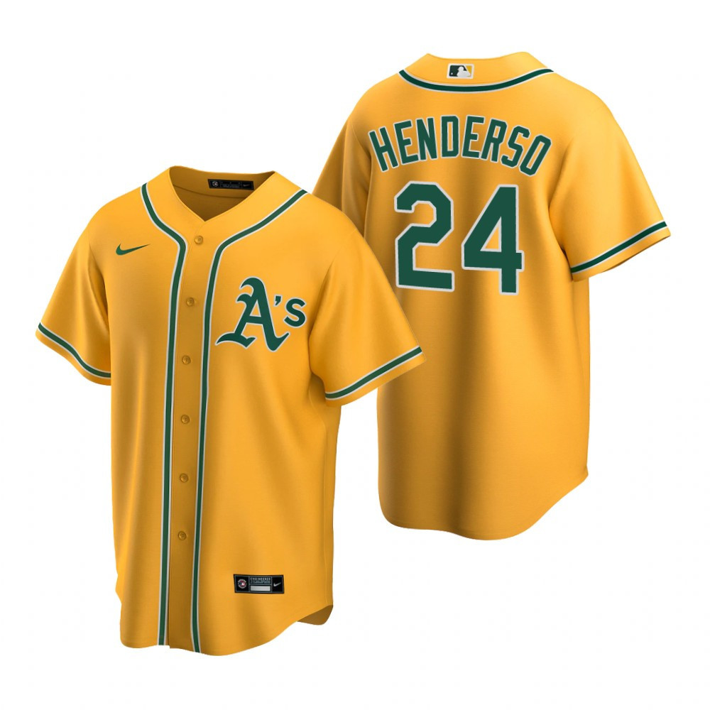 Mens Athletics #24 Rickey Henderson Gold Alternate Jersey Gift For Athletics Fans