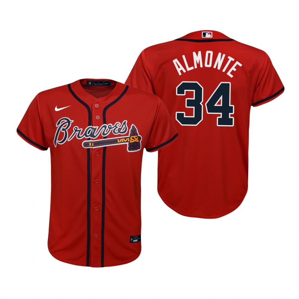 Youth Atlanta Braves #34 Abraham Almonte 2020 Red Jersey Gift For Braves Fans