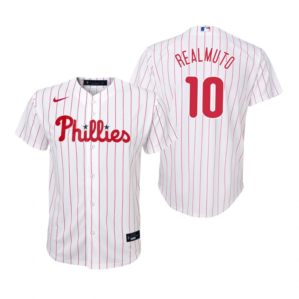 Youth Philadelphia Phillies #10 J.T. Realmuto 2020 White Jersey Gift For Phillies Fans