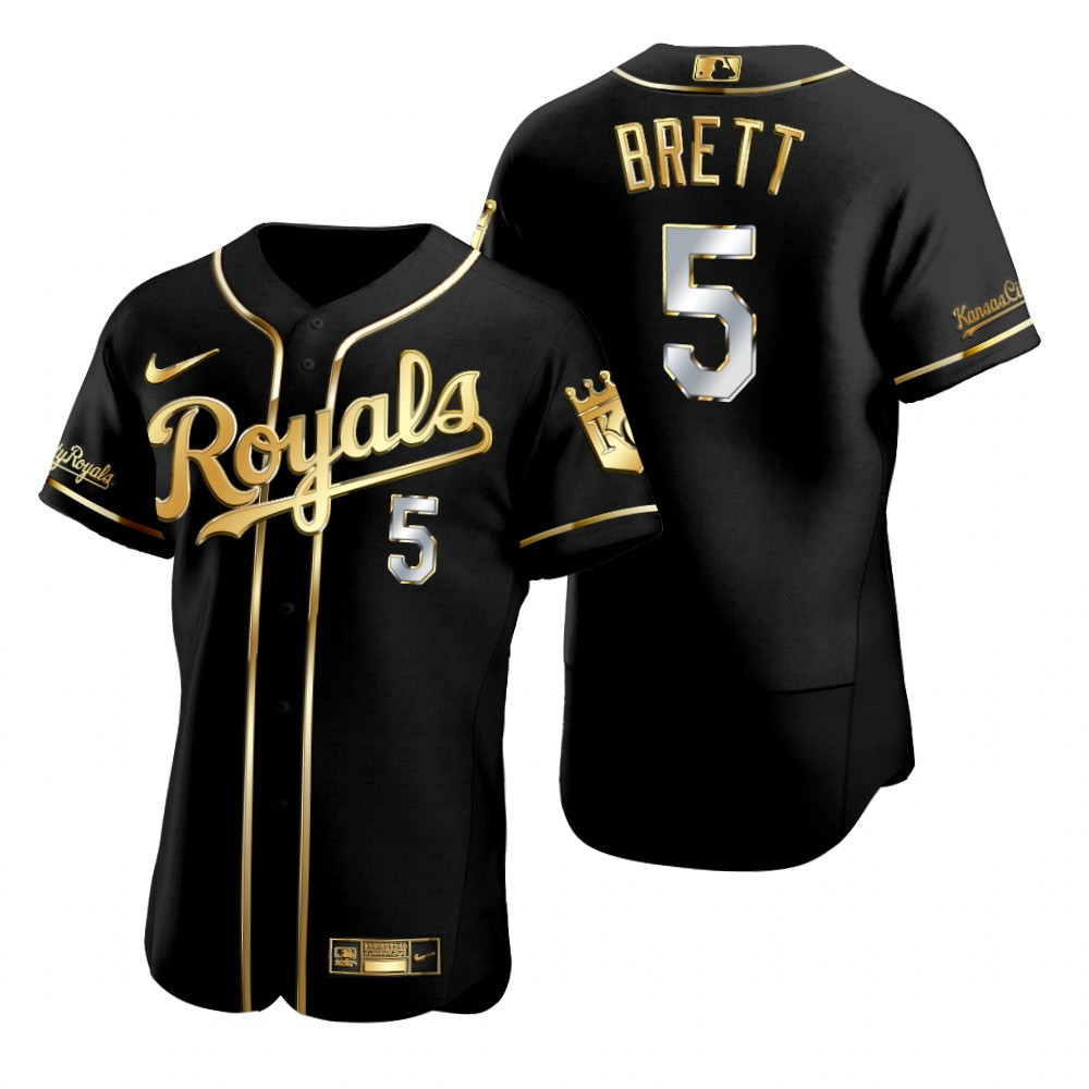Kansas City Royals #5 George Brett Mlb Golden Edition Black Jersey Gift For Royals Fans