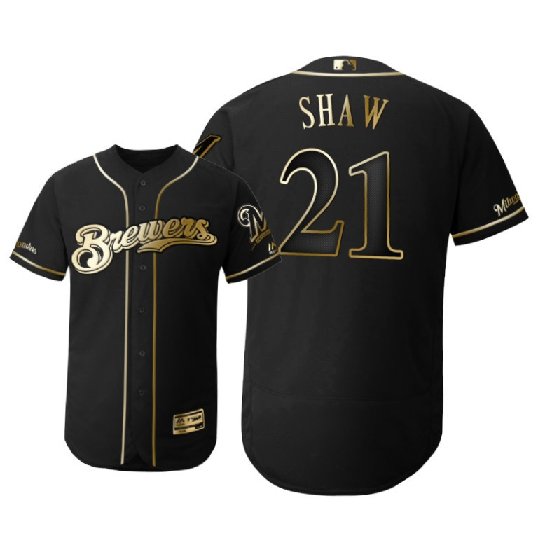 Milwaukee Brewers #21 Travis Shaw Mlb 2019 Golden Edition Black Jersey Gift For Brewers Fans