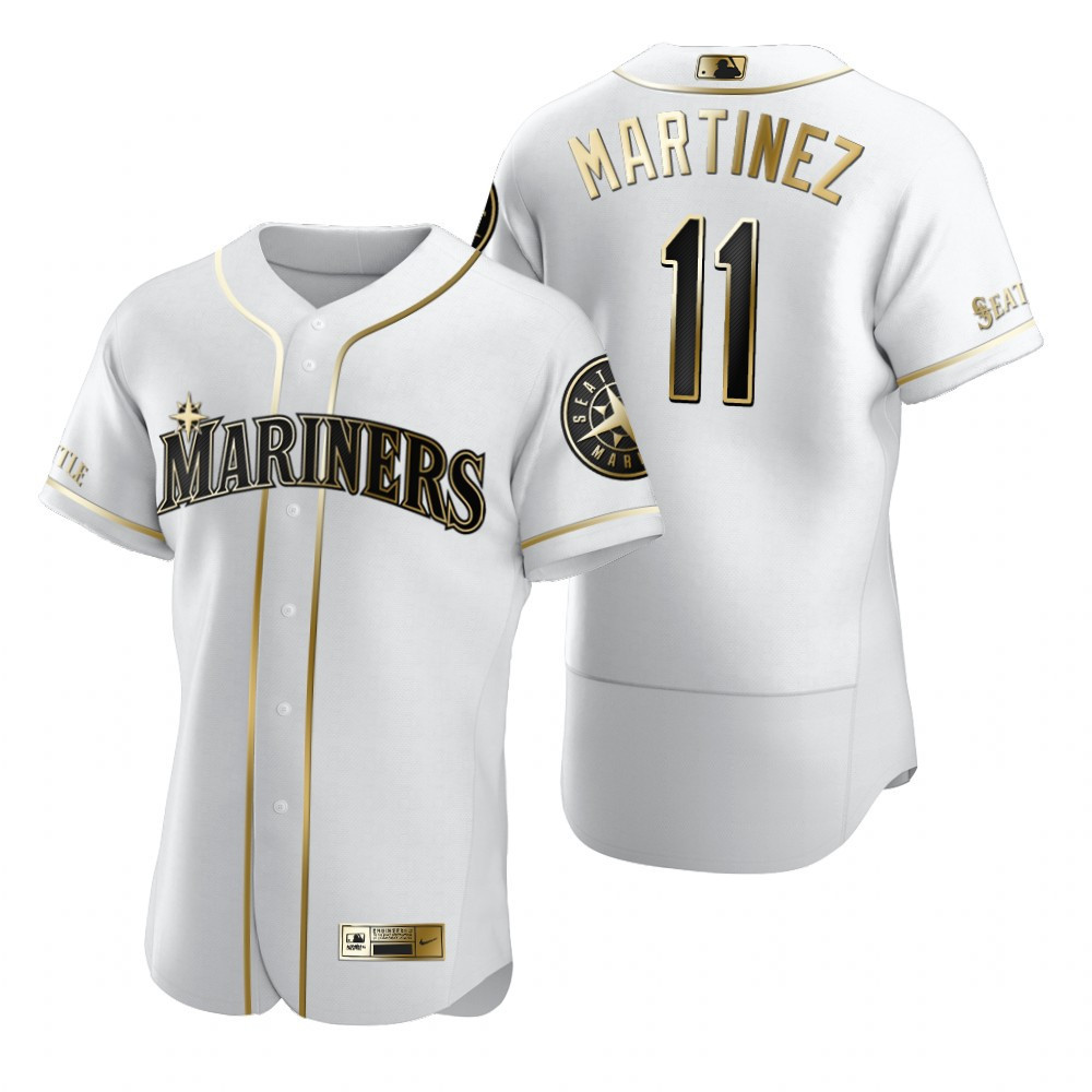 Seattle Mariners #11 Edgar Martinez Mlb Golden Edition White Jersey Gift For Mariners Fans