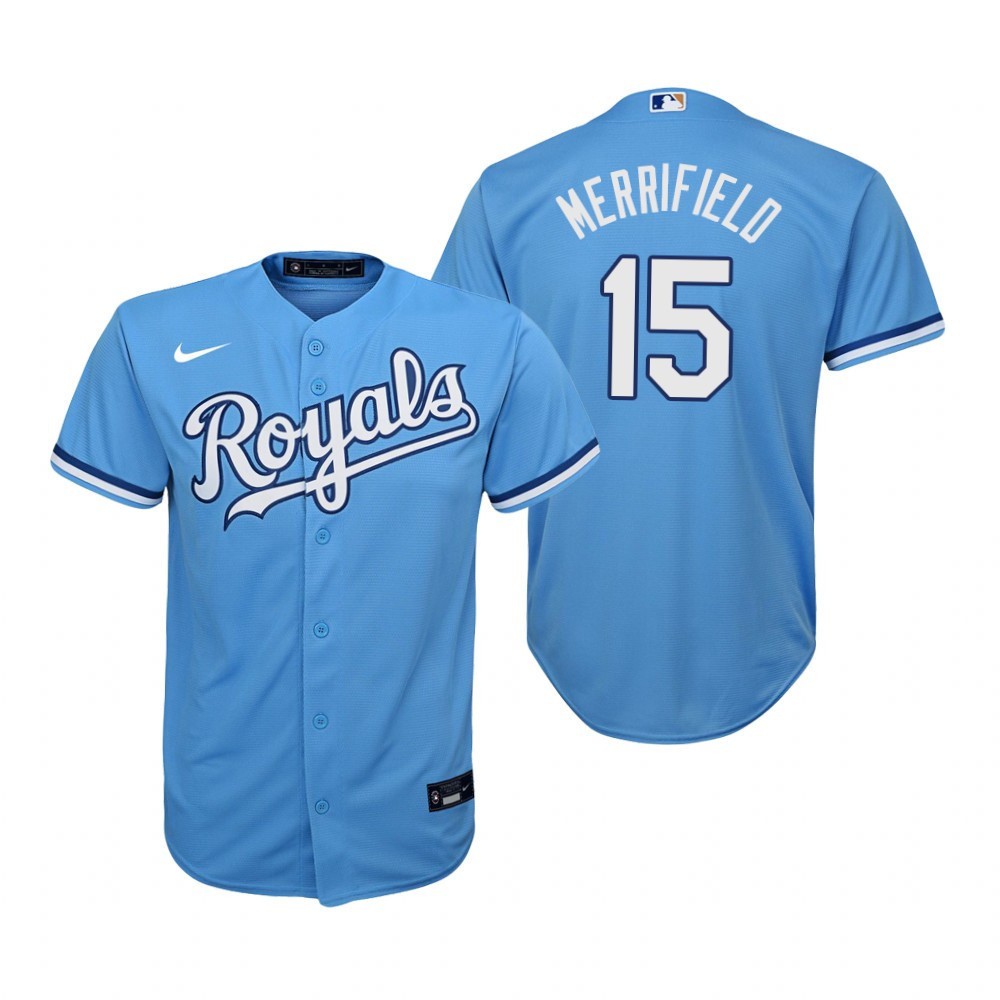 Youth Kansas City Royals #15 Whit Merrifield Collection 2020 Alternate Light Blue Jersey Gift For Royals Fans