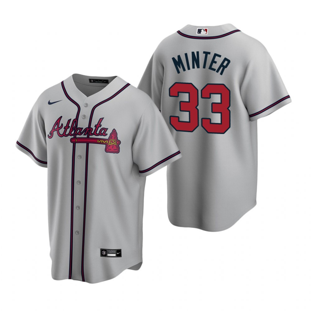 Mens Atlanta Braves #33 A.J. Minter 2020 Alternate Gray Road Jersey Gift For Brave Fans