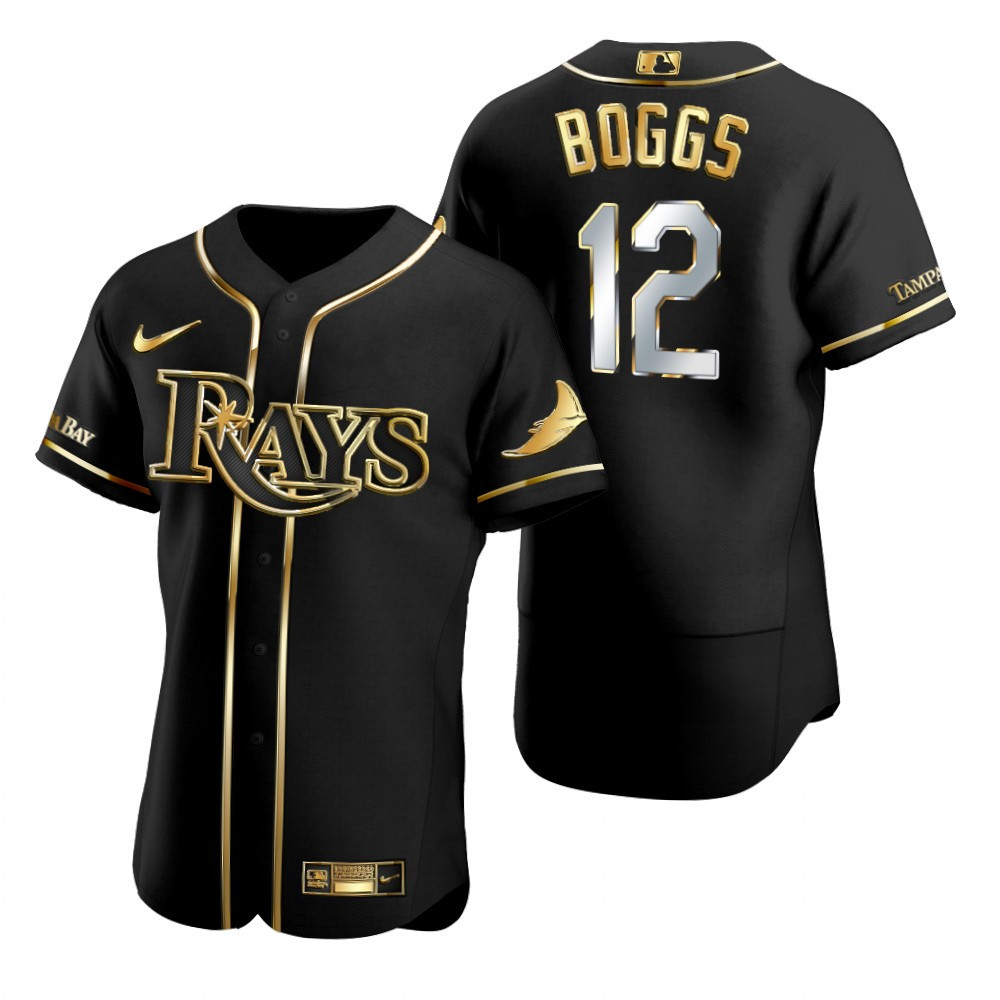 Tampa Bay Rays #12 Wade Boggs Mlb Golden Edition Black Jersey Gift For Rays Fans