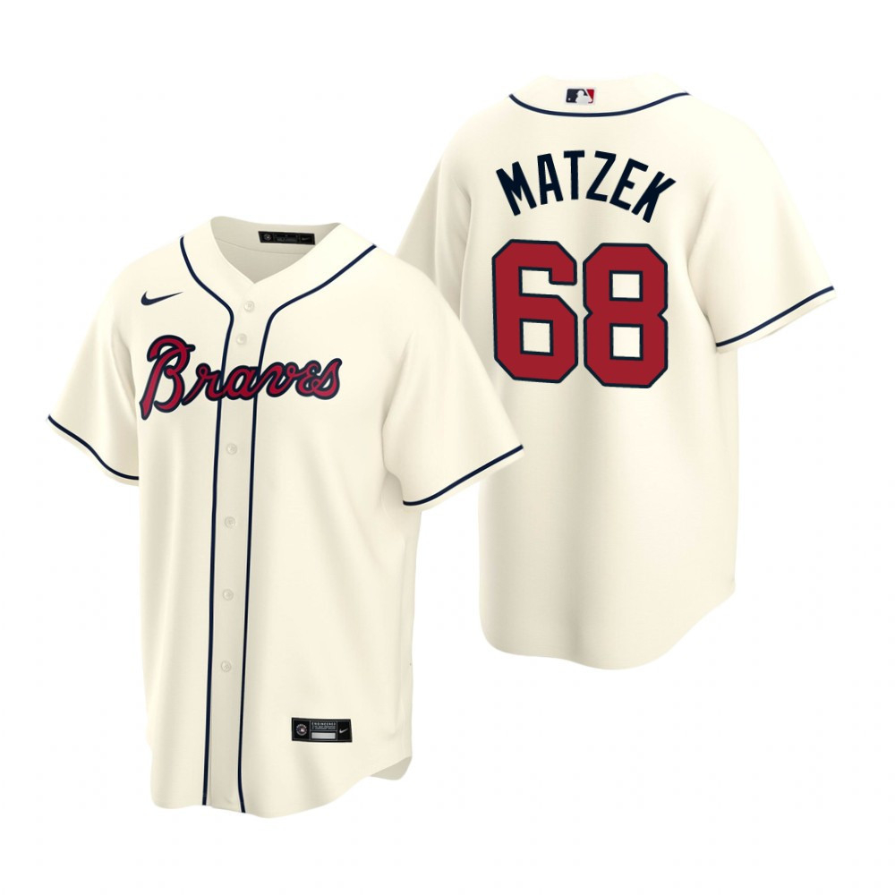 Mens Atlanta Braves #68 Tyler Matzek 2020 Alternate Cream Jersey Gift For Braves Fans