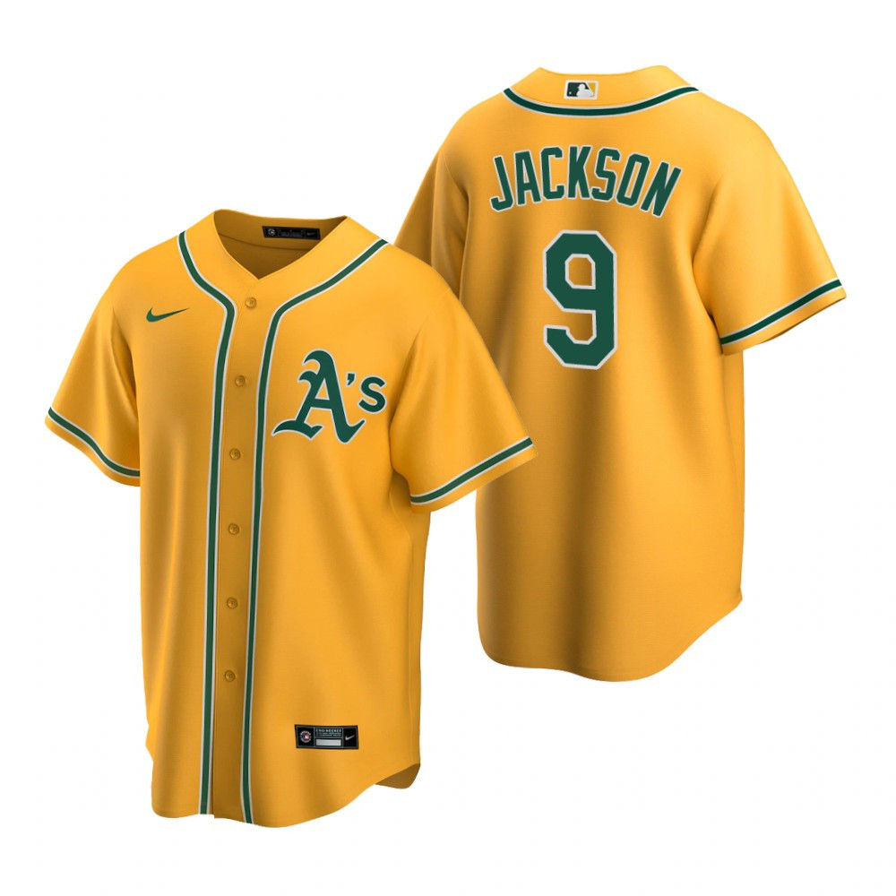 Mens Athletics #9 Reggie Jackson Gold Alternate Jersey Gift For Athletics Fans