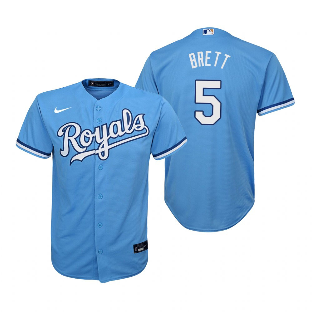 Youth Kansas City Royals #5 George Brett Collection 2020 Alternate Light Blue Jersey Gift For Royals Fans