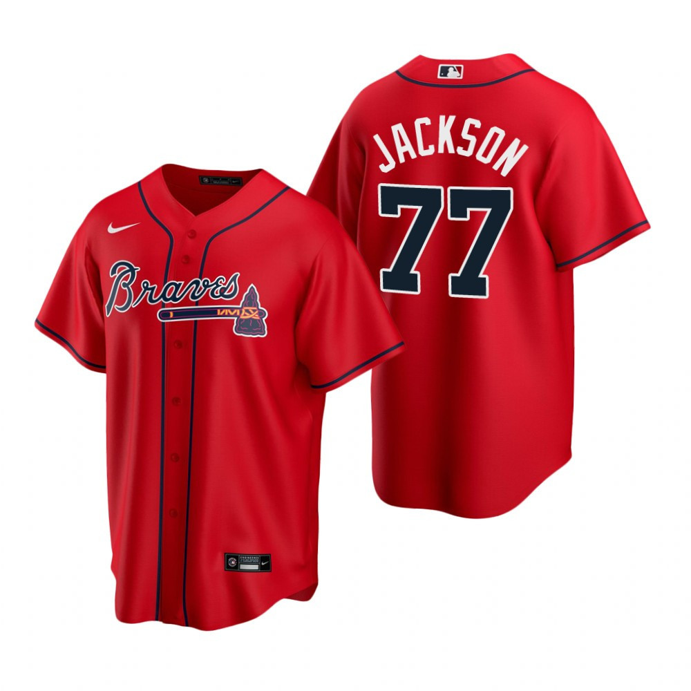 Mens Atlanta Braves #77 Luke Jackson 2020 Alternate Red Jersey Gift For Braves Fans