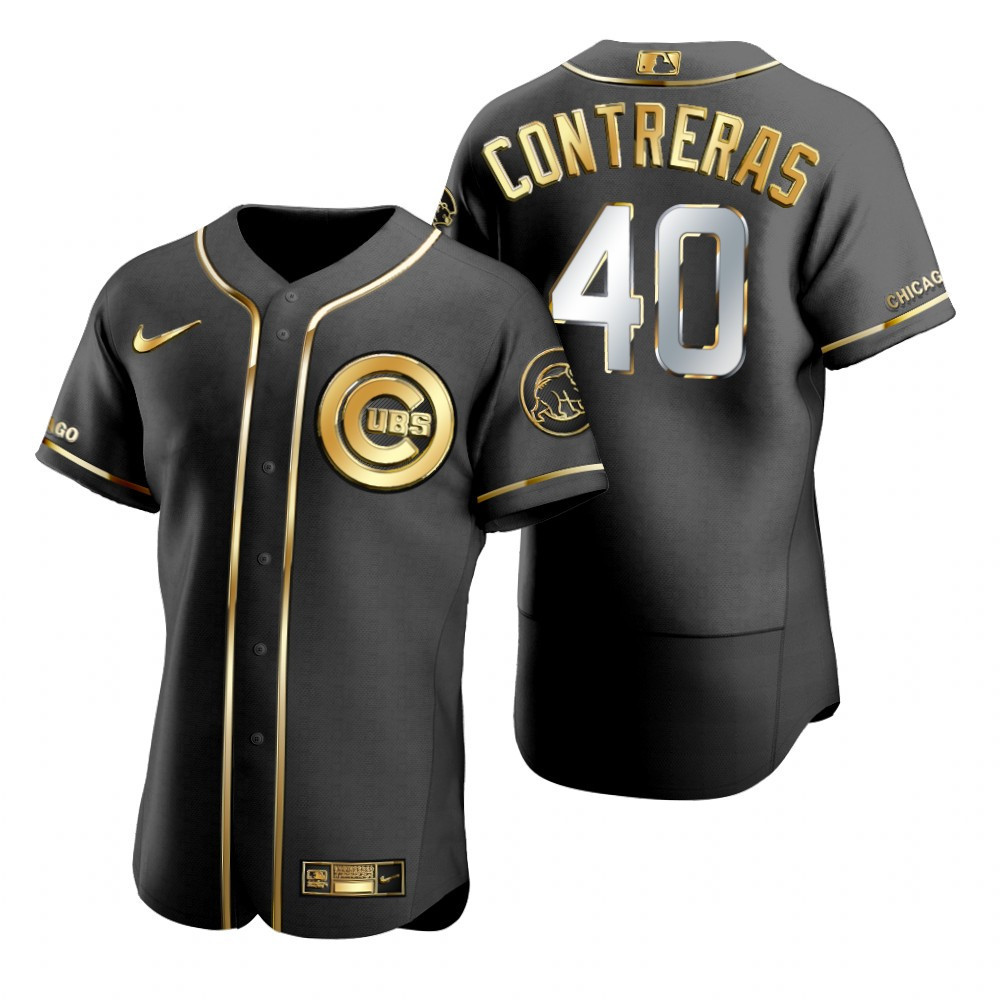 Chicago Cubs #40 Willson Contreras Mlb Golden Edition Black Jersey Gift For Cubs Fans
