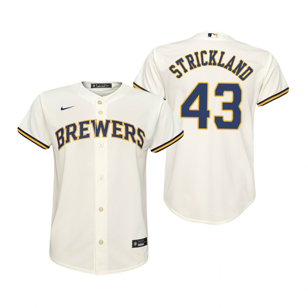 Youth Milwaukee Brewers #43 Hunter Strickland 2020 Cream Jersey Gift For Brewers Fans