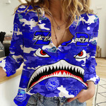 Africazone Clothing - Zeta Phi Beta Full Camo Shark Women Casual Shirt A7 | Africazone
