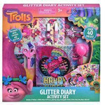 Trolls Glitter Diary Set, Includes 37 Stickers, Two Glitter Glue, Ink Pad, Stamp, Holographic Stickers, Scissors, Fuzzy Pen And Diary