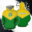 Brasil Flag Zip Hoodie Crewneck Sweatshirt T-Shirt 3D All Over Print For Men And Women