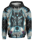 Aborigine Style Black Wolf In Galaxy Zip Hoodie Crewneck Sweatshirt T-Shirt 3D All Over Print For Men And Women