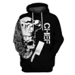 B&W Skull Chef Zip Hoodie Crewneck Sweatshirt T-Shirt 3D All Over Print For Men And Women