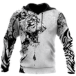Power Tiger Tattoo Gray Zip Hoodie Crewneck Sweatshirt T-Shirt 3D All Over Print For Men And Women