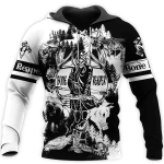Bone Reaper Black and White Zip Hoodie Crewneck Sweatshirt T-Shirt 3D All Over Print For Men And Women