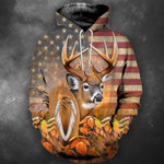 American Flag Deer Hunting Zip Hoodie Crewneck Sweatshirt T-Shirt 3D All Over Print For Men And Women