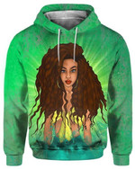 Black Girl Beauty Princess With Long Curl Hair Zip Hoodie Crewneck Sweatshirt T-Shirt 3D All Over Print For Men And Women