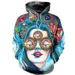 Hippie Girl Zip Hoodie Crewneck Sweatshirt T-Shirt 3D All Over Print For Men And Women