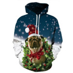 Christmas Pug Zip Hoodie Crewneck Sweatshirt T-Shirt 3D All Over Print For Men And Women