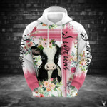 Cow Flower Zip Hoodie Crewneck Sweatshirt T-Shirt 3D All Over Print For Men And Women