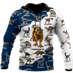 Blue Dinosaurs Zip Hoodie Crewneck Sweatshirt T-Shirt 3D All Over Print For Men And Women