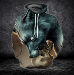 Wolf Skull  Zip Hoodie Crewneck Sweatshirt T-Shirt 3D All Over Print For Men And Women