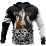 Cow Black White Zip Hoodie Crewneck Sweatshirt T-Shirt 3D All Over Print For Men And Women