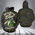Life Is Better With Beer And Campfire Camping Zip Hoodie Crewneck Sweatshirt T-Shirt 3D All Over Print For Men And Women