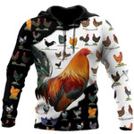 Rooster Black White Cool Zip Hoodie Crewneck Sweatshirt T-Shirt 3D All Over Print For Men And Women