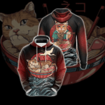 Vintage Cat And Ramen Zip Hoodie Crewneck Sweatshirt T-Shirt 3D All Over Print For Men And Women