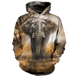 Elephant Zip Hoodie Crewneck Sweatshirt T-Shirt 3D All Over Print For Men And Women